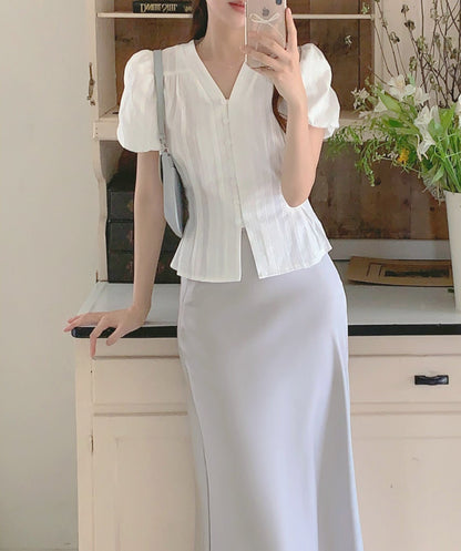 * Cotton Lace Puff Blouse