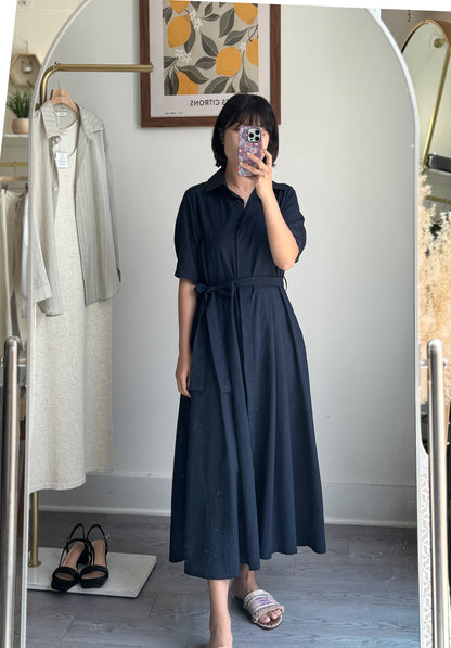 Collared Belted Balloon Dress - AdoreMeU