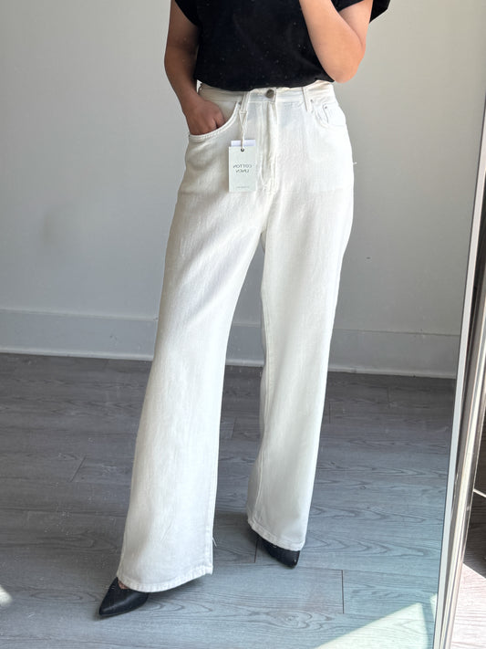 Linen Wide White Pants - AdoreMeU
