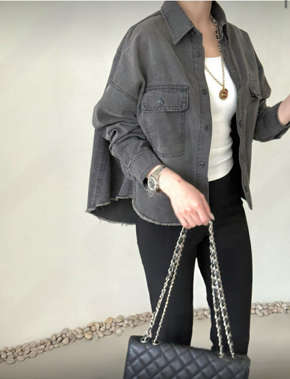 Cropped Oversized Denim Shirt
