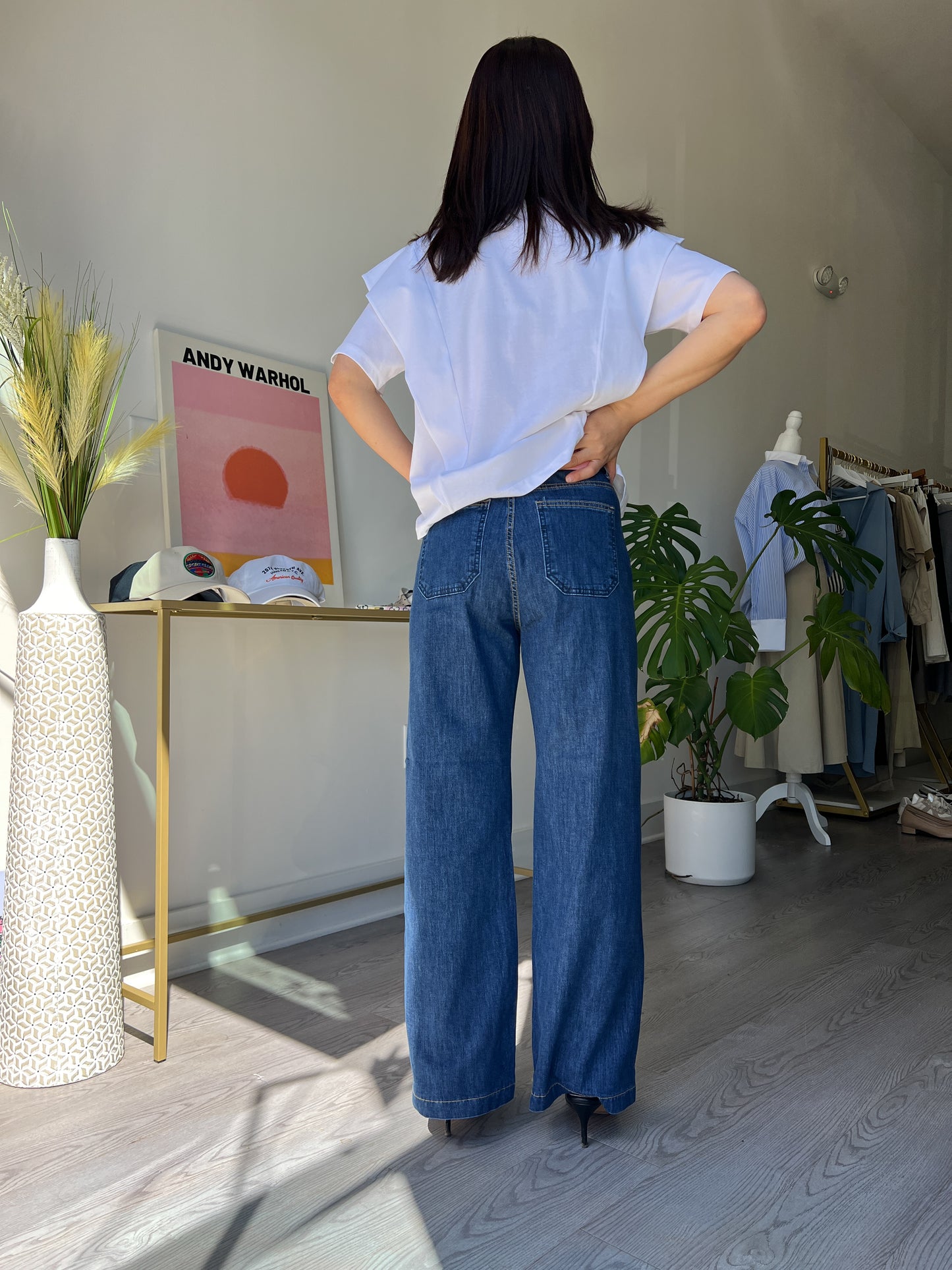 A Line Semi Wide Banding Denim