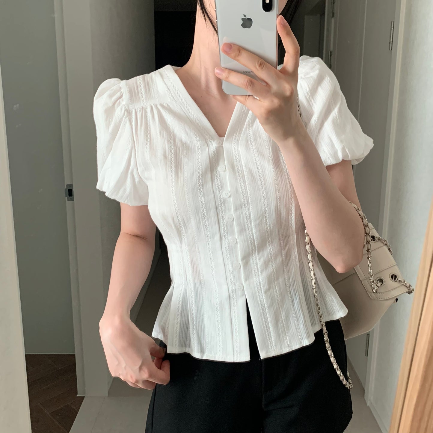 * Cotton Lace Puff Blouse