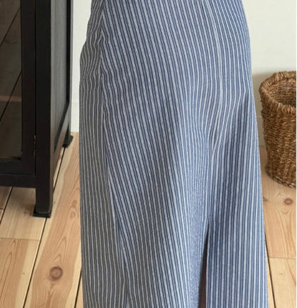 * Stripe Semi A-Line Long Skirt