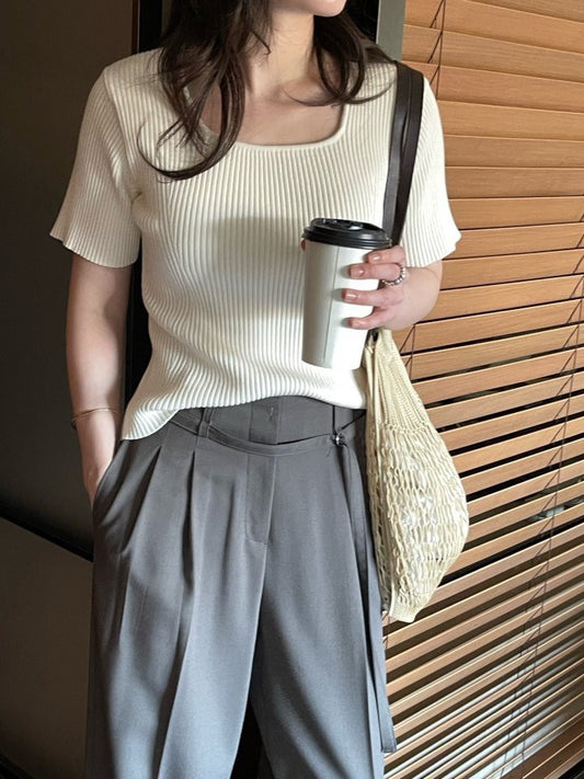 * Square Neck Knit Tee