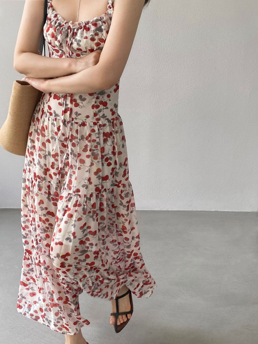 * Floral Tie-Strap Maxi Dress