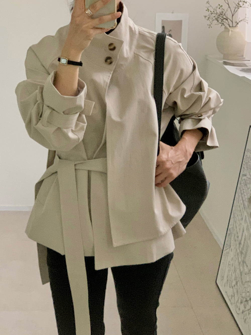 High-Neck Short Trench Jacket