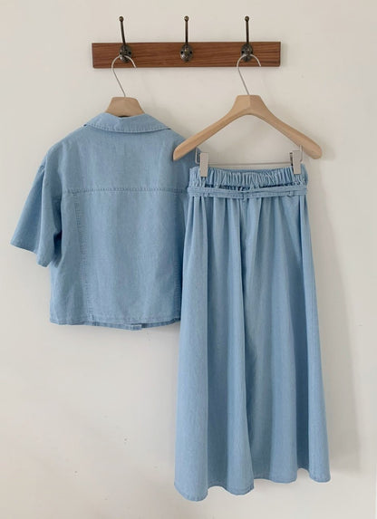 * Denim Shirt & Skirt Set