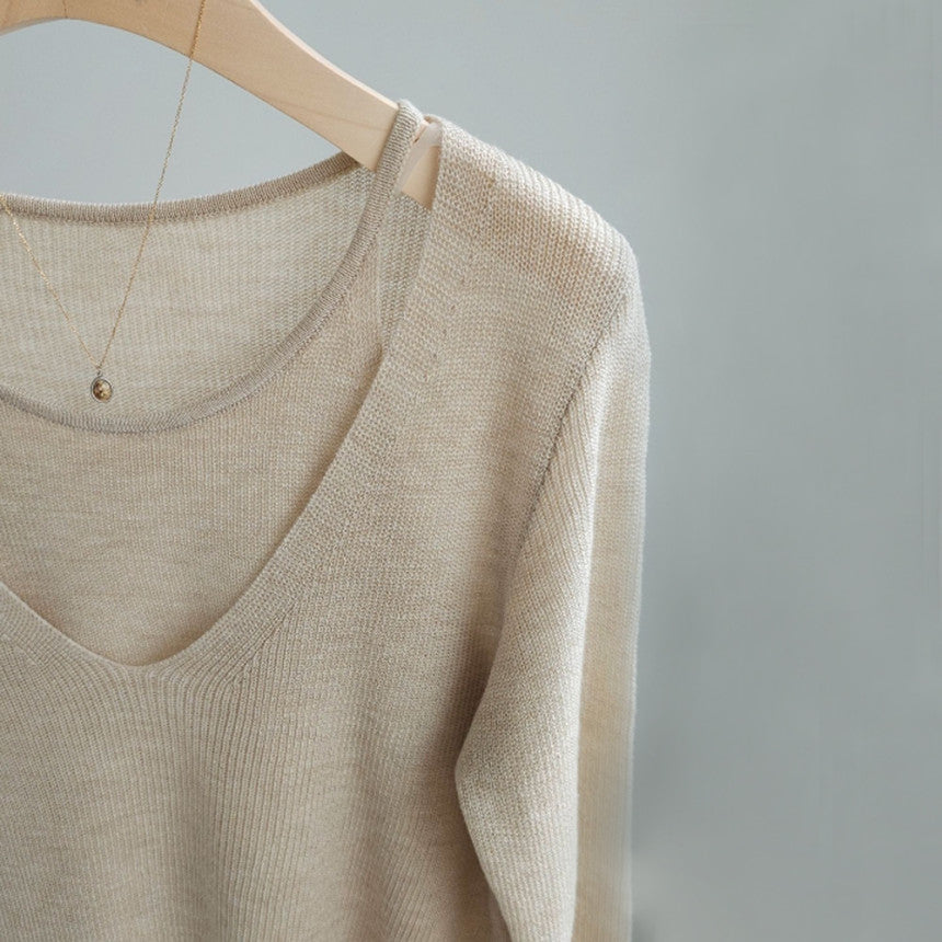 Twin Layered V neck Knit(~9/30) - AdoreMeU
