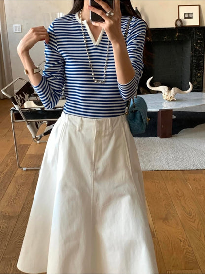 *스트라이프 브이 티셔츠