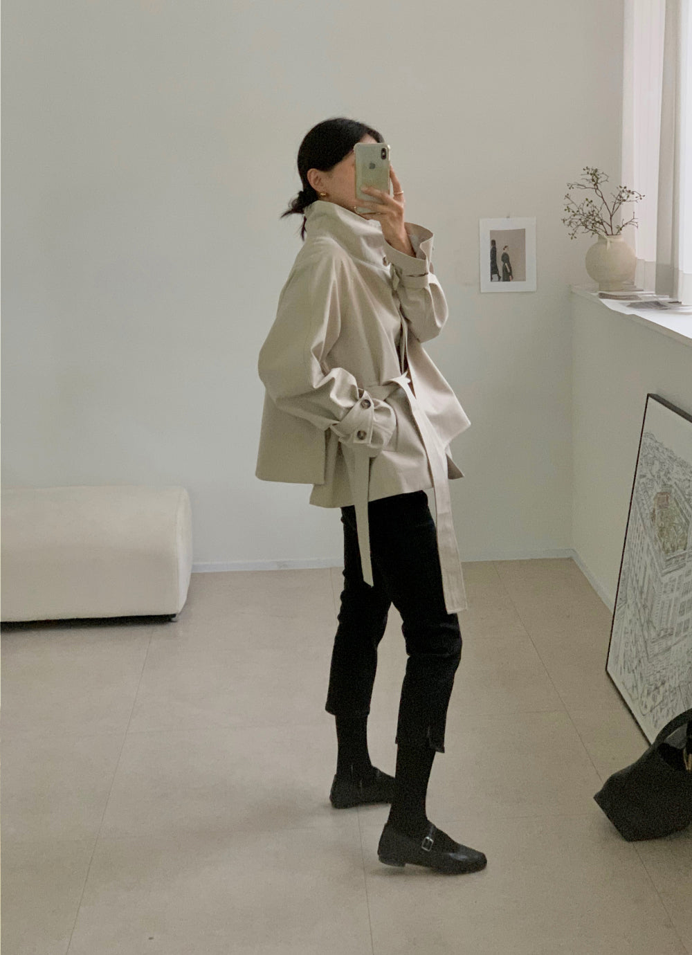 High-Neck Short Trench Jacket