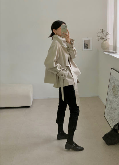 High-Neck Short Trench Jacket