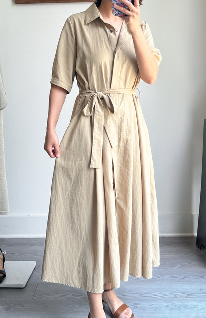 Collared Belted Balloon Dress - AdoreMeU