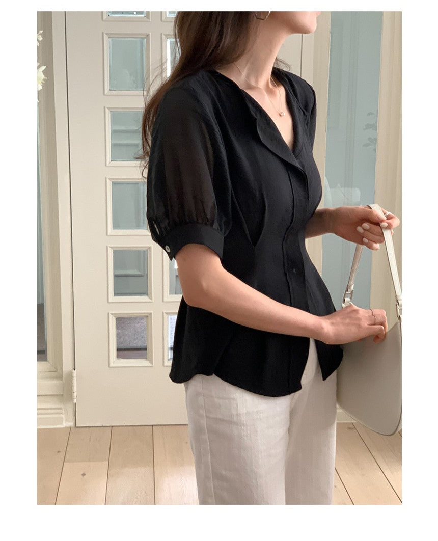 *Slim Pintuck Summer Blouse