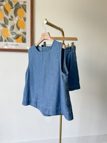 A-Line Tank & Soft Denim Shorts Set - AdoreMeU