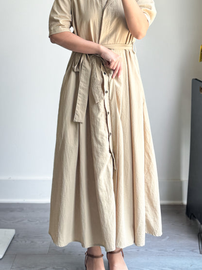 Collared Belted Balloon Dress - AdoreMeU