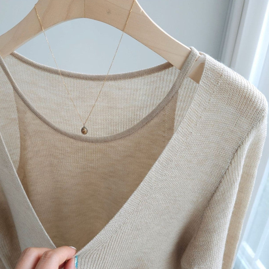 Twin Layered V neck Knit(~9/30) - AdoreMeU