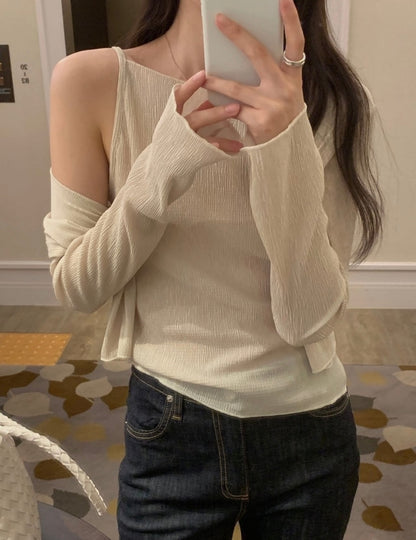 *Pleated Tank & Cardigan Set