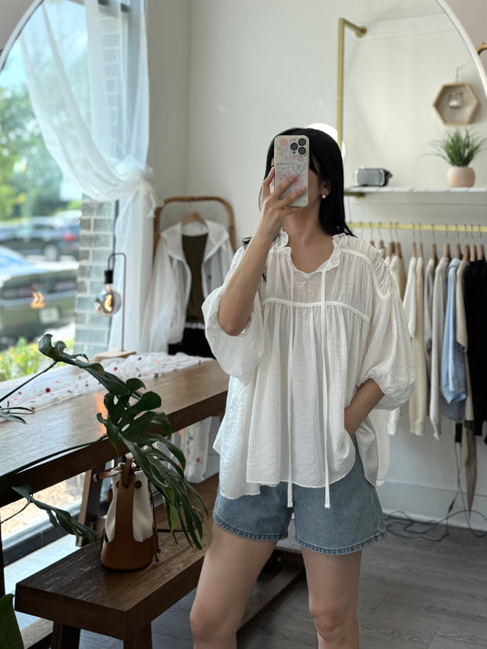 Soft Tie Blouse with Pleats - AdoreMeU