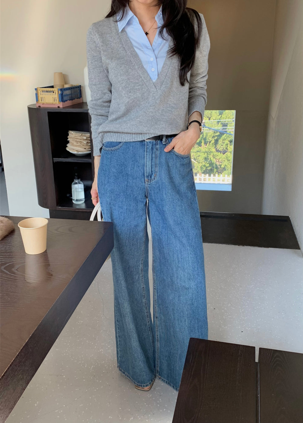 *셔츠 레이어드 니트 탑