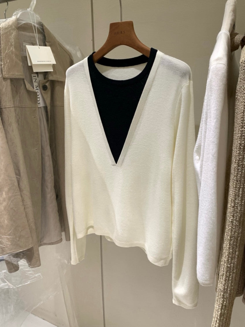 *   Layered V-Neck Knit