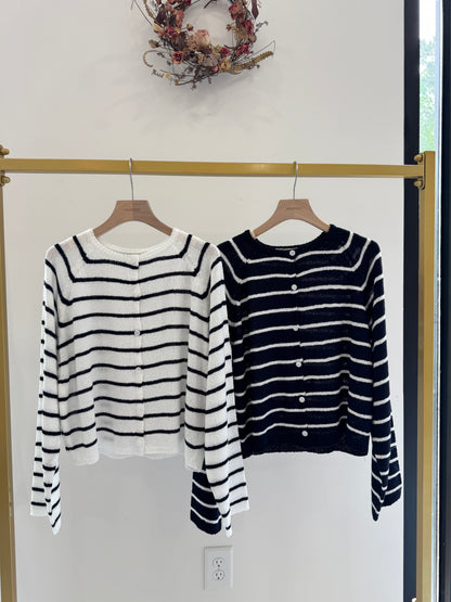 Saddle Boucle Stripe Cardigan