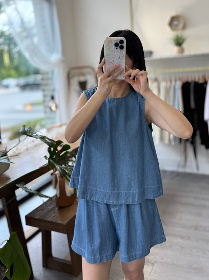 A-Line Tank & Soft Denim Shorts Set - AdoreMeU