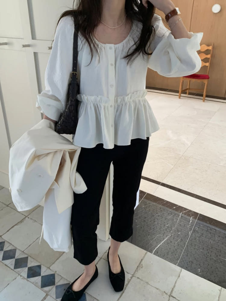 * Luna Shirring Frill Blouse