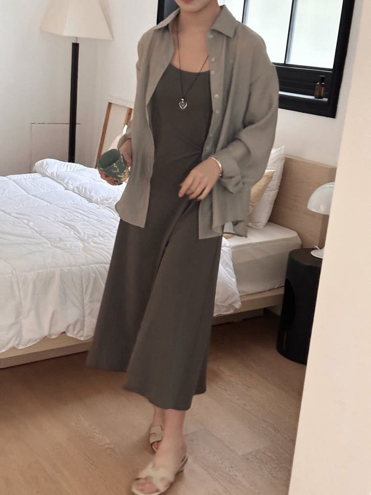 * Back Ribbon Shirt & Dress Set