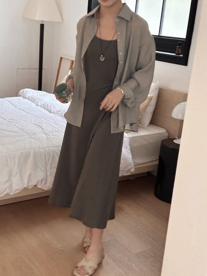 * Back Ribbon Shirt & Dress Set