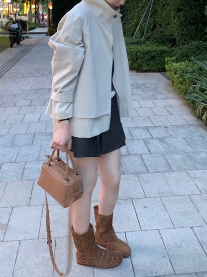 *Back Button Trench Jacket