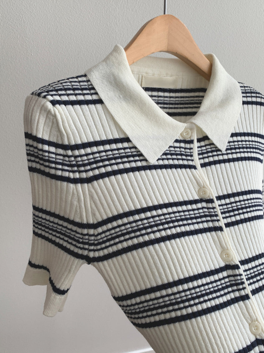 * Stripe Collar Cardigan