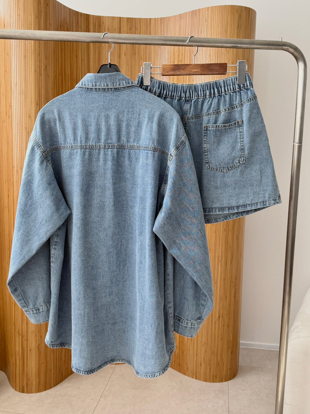 *Denim Shirt Dress & Wrap Skirt Set