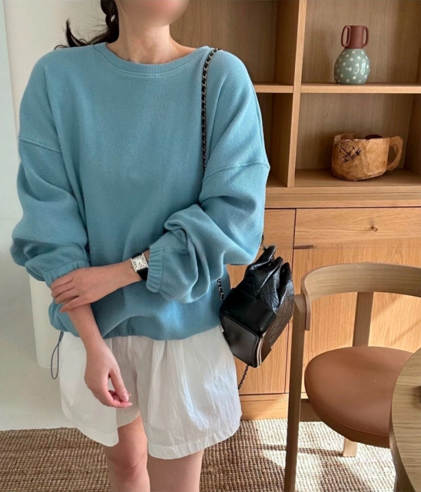 * Waffle Drawstring Sweatshirt