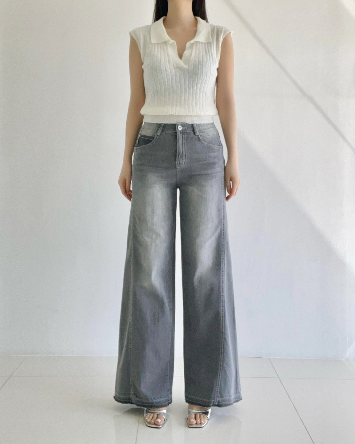 Banding Wide Denim (Gray)
