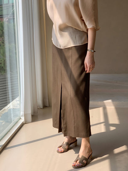 Mood Button Linen Skirt (~7/16)