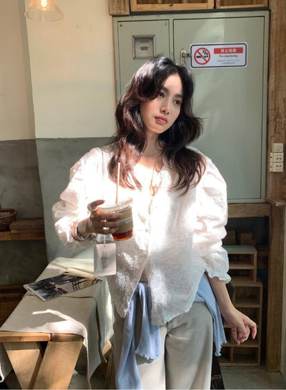 * Floral Lace Cotton Blouse Cardigan