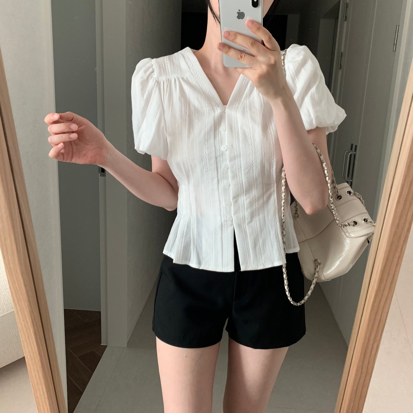 * Cotton Lace Puff Blouse