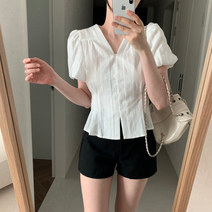 * Cotton Lace Puff Blouse