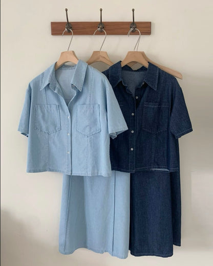 * Denim Shirt & Skirt Set