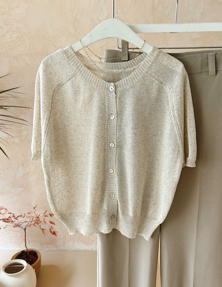 * Linen Raglan Knit Cardigan