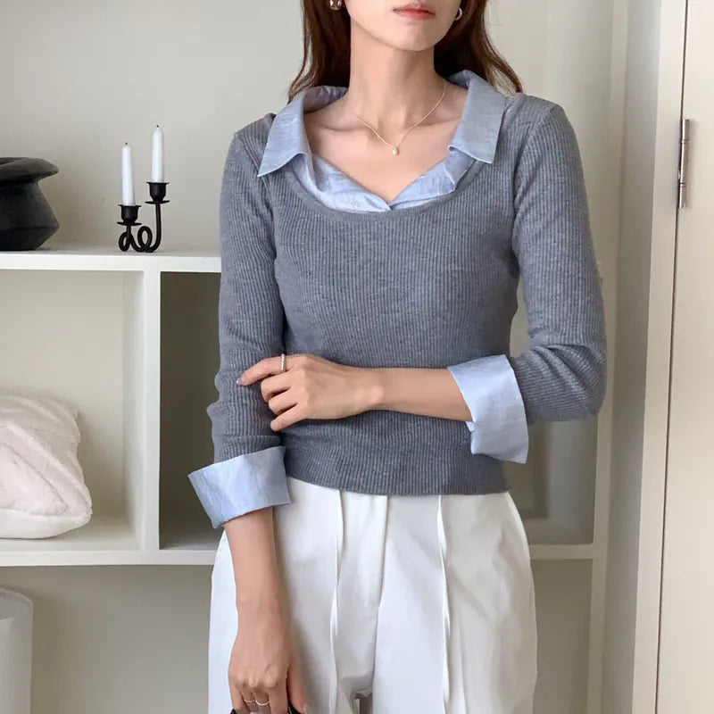 * Layered Sheer Shirt Knit