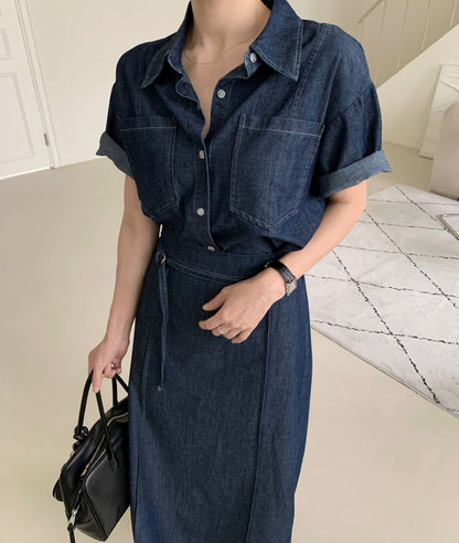 * Denim Shirt & Skirt Set