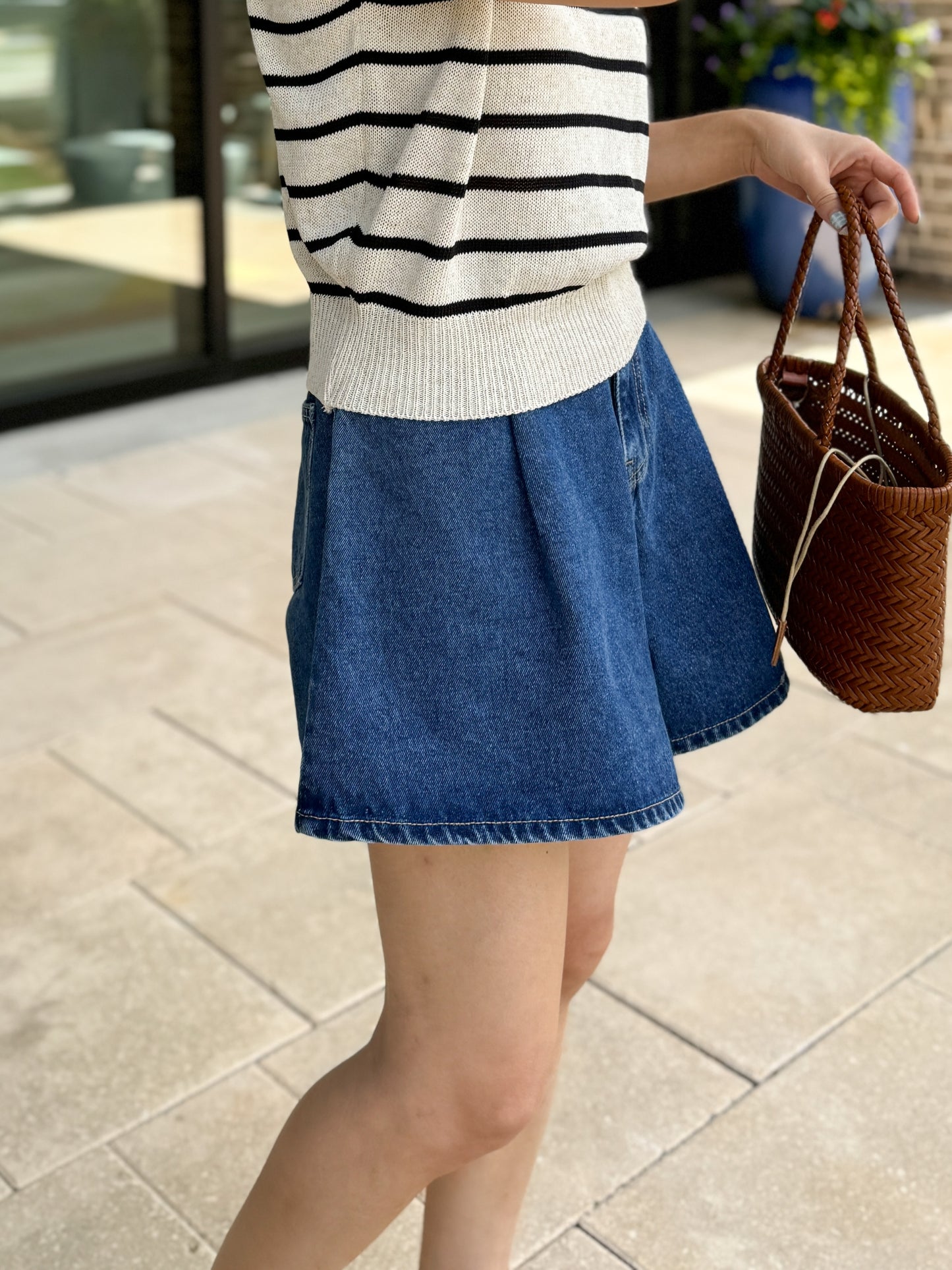 Pintuck Denim Skirt Shorts