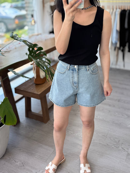 4-Inch Back Elastic Denim Shorts - AdoreMeU