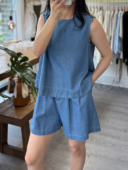 A-Line Tank & Soft Denim Shorts Set - AdoreMeU