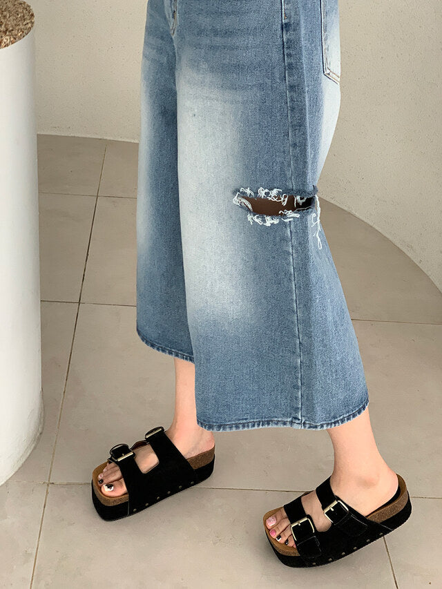 * Damaged Denim Bermuda Shorts