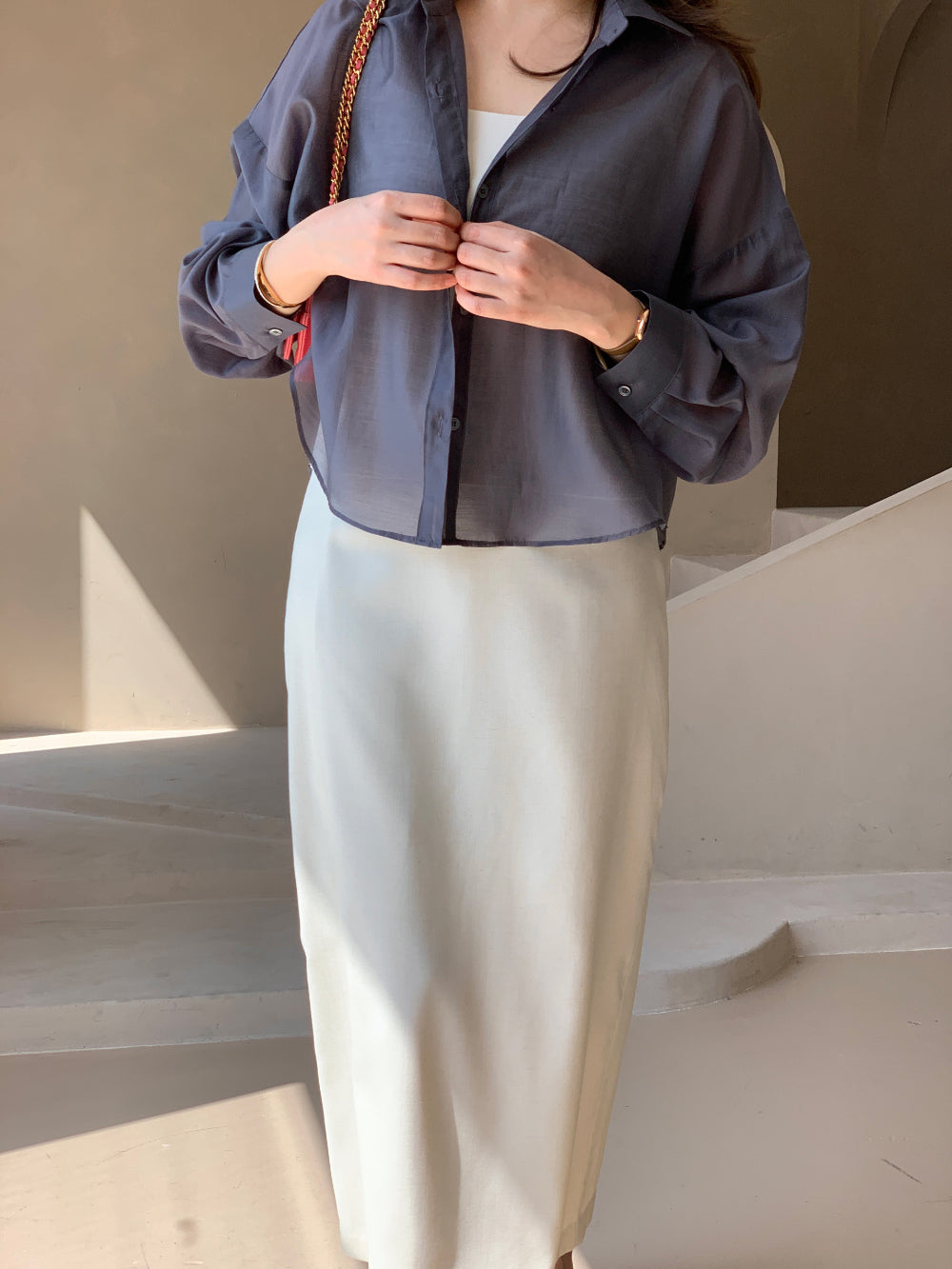 Mood Button Linen Skirt (~7/16)