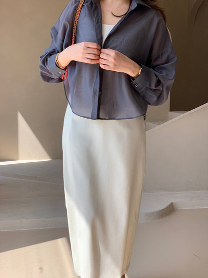 Mood Button Linen Skirt (~7/16)