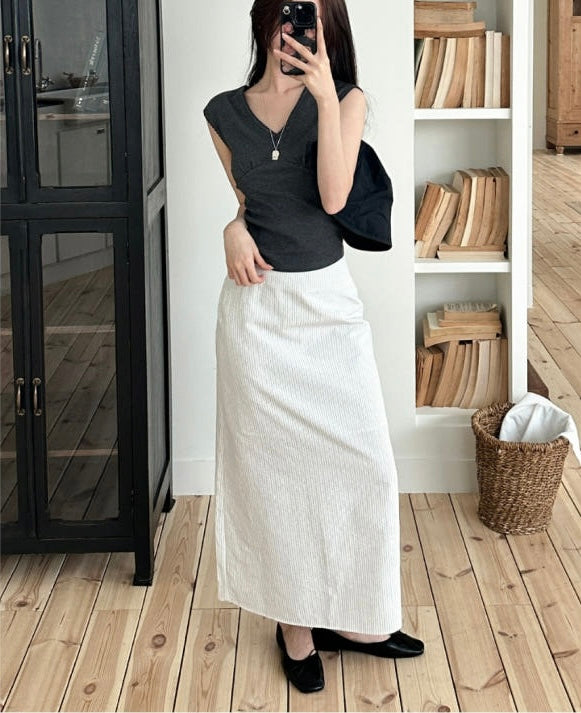* Stripe Semi A-Line Long Skirt