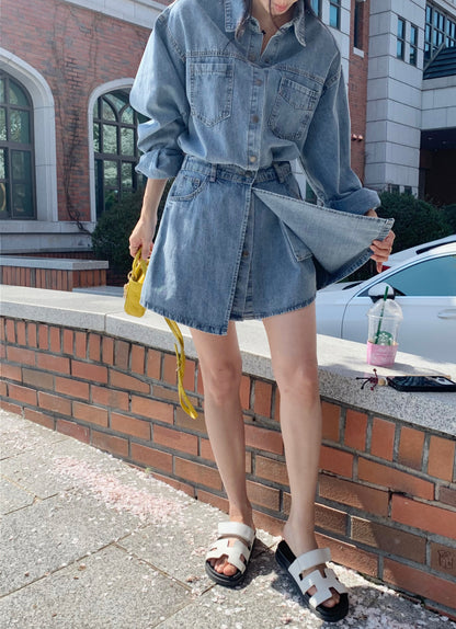 *Denim Shirt Dress & Wrap Skirt Set